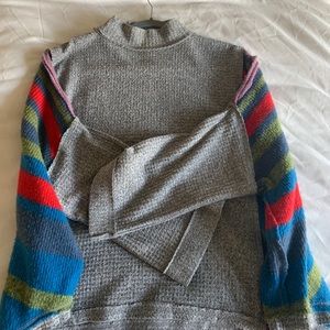 Free People Grey sweater with multi-colored sides
